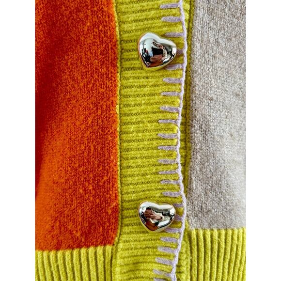 Kerri Rosenthal Sunshine Cardigan - XS Orange Yellow Colorblock Dopamine - Picture 6 of 12